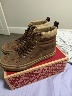 Vans Brown High-Top Skate Sneakers with Tan Collar